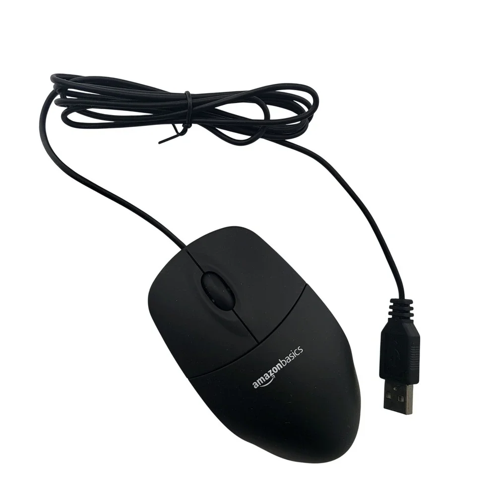 Amazon Basics MSU0939 3-Button USB Wired Optical‎ Computer Mouse Black 